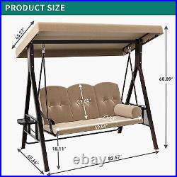 TAUS Deluxe Porch Swing Heavy Duty Steel Patio Chair 3-Seat Padded with Canopy