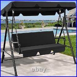 TAUS Porch Swing Outdoor 3-Person Hanging Chair Patio Bench with Canopy Cushion