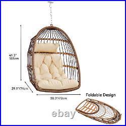 TAUS Rattan Egg Chair Hanging Swing Egg Chair Sturdy Steel Frame WithChain S Hook