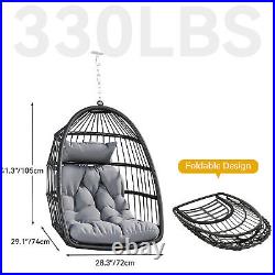 TAUS Rattan Hanging Egg Chair Iron Sturdy Steel Frame withCushion for Patio Garden