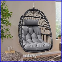 TAUS Rattan Hanging Egg Chair Iron Sturdy Steel Frame withCushion for Patio Garden