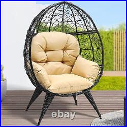 TAUS Teardrop Egg Chair Freestanding Patio Wicker Oversized Lounger with Cushion