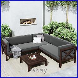 TOPMAX Outdoor Wood Patio Backyard 4-Piece Sectional Seating Group with Cushions