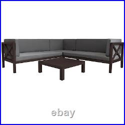 TOPMAX Outdoor Wood Patio Backyard 4-Piece Sectional Seating Group with Cushions