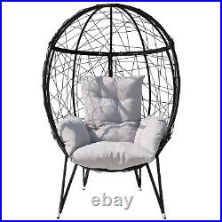 Teardrop Egg Chair Freestanding Patio Wicker Oversized Lounger with Cushion