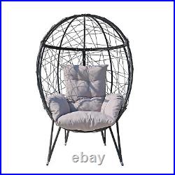 Teardrop Egg Chair Freestanding Patio Wicker Oversized Lounger with Cushion