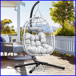 Teardrop Egg Chair Hanging Wicker Hammock Patio Chairs with Steel Stand + Cushion