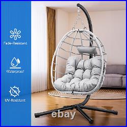 Teardrop Egg Chair Hanging Wicker Hammock Patio Chairs with Steel Stand + Cushion