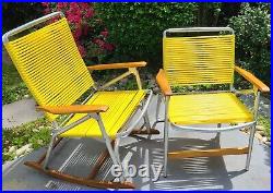 Telescope Vintage Aluminum Lawn Chair & Rocking Chair Set Yellow Vinyl Tube Cord