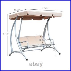 Three Person Steel Outdoor Porch Swing Chair Bench with Canopy Cover
