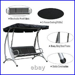 Three Person Steel Outdoor Porch Swing Chair Bench with Canopy Cover Black