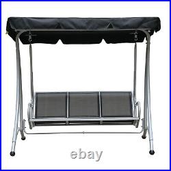 Three Person Steel Outdoor Porch Swing Chair Bench with Canopy Cover Black