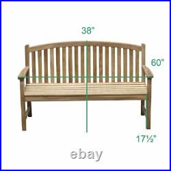 Titan Great Outdoors Grade A Teak 60 in Bow-Back Bench for Porches, Decks, and P