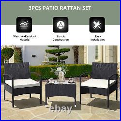 Topbuy 3PCS Wicker Rattan Furniture Patio Table Chair With Washable Cushion