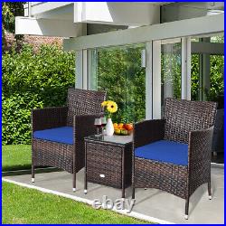 Topbuy 3 PCS Patio Wicker Rattan Furniture Set With Coffee Table Blue