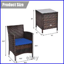 Topbuy 3 PCS Patio Wicker Rattan Furniture Set With Coffee Table Blue