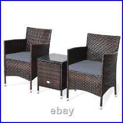 Topbuy 3 PCS Patio Wicker Rattan Furniture Set With Coffee Table Grey