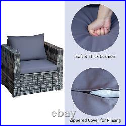 Topbuy 3 PCS Patio Wicker Set Bistro Rattan Sofa Chair With Washable Cushion