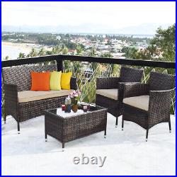 Topbuy 4 PCS Patio Rattan Wicker Furniture Set Outdoor with Cushions