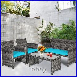 Topbuy 4 PCS Patio Rattan Wicker Sofa Furniture Set WithCushions Turquoise