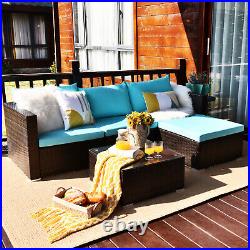 Topbuy 5PCS Patio Rattan Wicker Sofa Furniture Set Sectional Blue