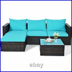 Topbuy 5PCS Patio Rattan Wicker Sofa Furniture Set Sectional Blue