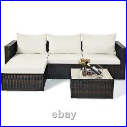 Topbuy 5 PCS Patio Rattan Furniture Set Sectional Sofa Cushioned