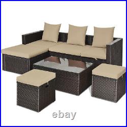 Topbuy 5 PCS Patio Rattan Sofa Table Set Wicker Patio Furniture With Cushions