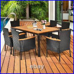 Topbuy 7PCS Outdoor Dining Set Patio Rattan Table & Chairs Set With Umbrella Hole