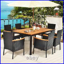 Topbuy 7PCS Outdoor Dining Set Patio Rattan Table & Chairs Set With Umbrella Hole