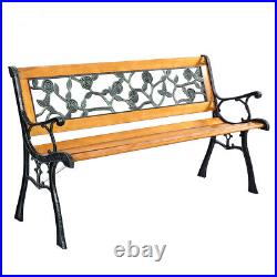 Topbuy Garden Iron Bench Porch Path Hardwood Chair for Patio Park Outdoor Deck