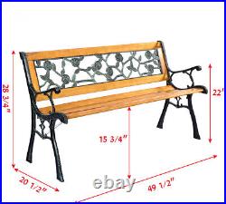 Topbuy Garden Iron Bench Porch Path Hardwood Chair for Patio Park Outdoor Deck