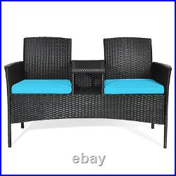 Topbuy Outdoor Rattan Furniture Wicker Patio Chair WithCushions Turquoise