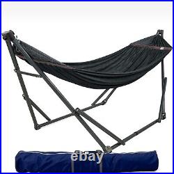 Tranquillo Adjustable Foldable Hammock Stand with Black Polyester Hammock Net