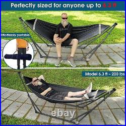 Tranquillo Adjustable Foldable Hammock Stand with Black Polyester Hammock Net