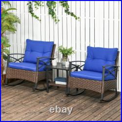 Two-tier Table Wicker Bistro Set, Cushioned 3 Pieces Patio Set