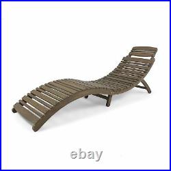 Tycie Outdoor Acacia Wood Foldable Chaise Lounge, Gray