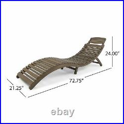 Tycie Outdoor Acacia Wood Foldable Chaise Lounge, Gray