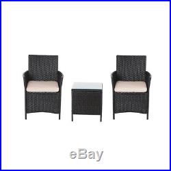 UFI 3 PCS Outdoor Patio Furniture Set Rattan Wicker Chairs & Table Black