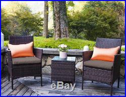 UFI 3 PCS Outdoor Patio Furniture Set Rattan Wicker Chairs & Table Brown