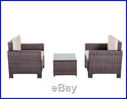 UFI 3 Pcs Outdoor Patio Furniture Set Wicker Rattan Sofa Sectional Set Brown