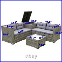 US 4Pcs Patio Sectional Wicker Rattan Outdoor Furniture Sofa Set With Storage Box