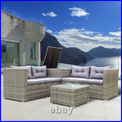 US 4Pcs Patio Sectional Wicker Rattan Outdoor Furniture Sofa Set With Storage Box