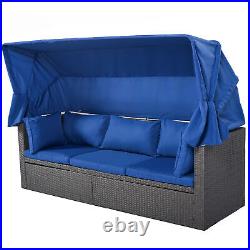 U Style Outdoor Patio Rectangle Daybed with Retractable Canopy, Wicker Furniture