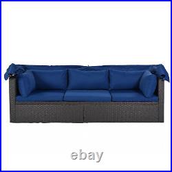 U Style Outdoor Patio Rectangle Daybed with Retractable Canopy, Wicker Furniture