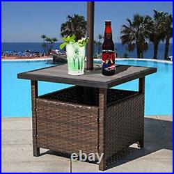 Umbrella Stand All Weather Wicker Rattan Patio Side Table