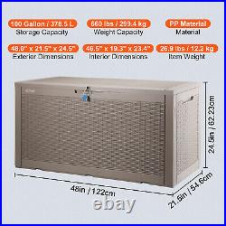 VEVOR 100 Gallon Outdoor Storage Deck Box Resin Patio Organizer Cabinet Bench
