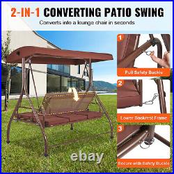 VEVOR 3-Person Patio Swing Chair Converting Canopy Swing Adjustable Canopy Brown