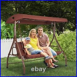 VEVOR 3-Person Patio Swing Chair Converting Canopy Swing Adjustable Canopy Brown