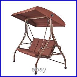 VEVOR 3-Person Patio Swing Chair Converting Canopy Swing Adjustable Canopy Brown